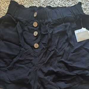 Black High-Waisted Shorts with Button Detail